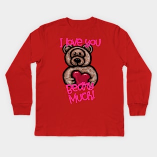 I Love You Beary Much! Valentine Light Brown Bear by Cherie(c)2022 Kids Long Sleeve T-Shirt